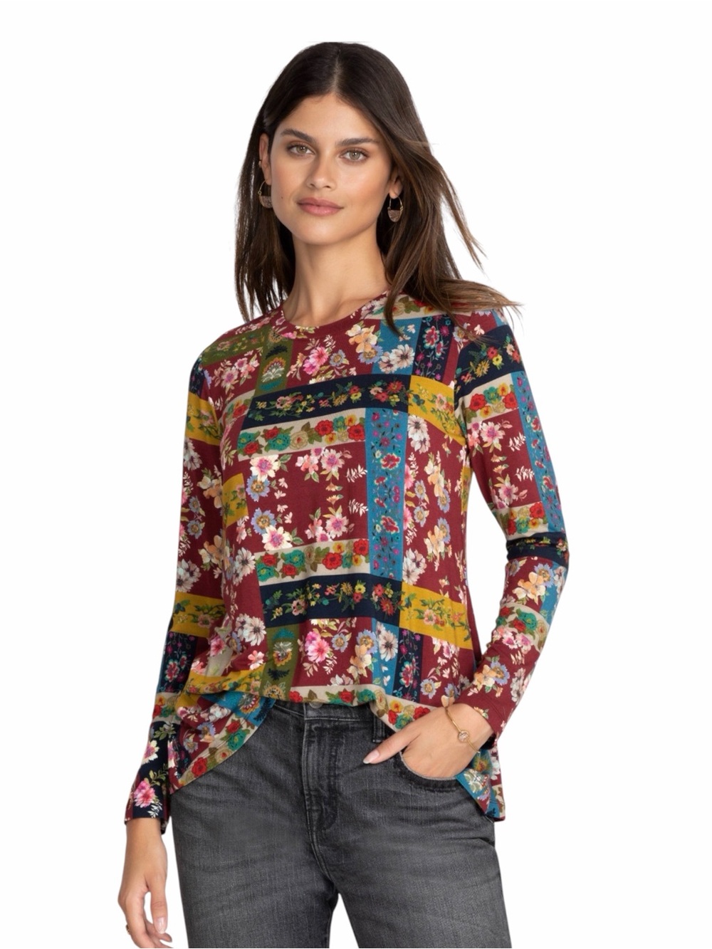 Johnny Was The Janie Favorite Long Sleeve Crew Neck Swing Tee - Small